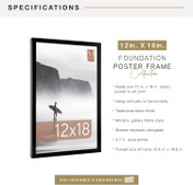 MCS Foundation 12x18 Poster Frame 1-Pack, Traditional Brass Finish, Wall-Mounted Vertical or Horizontal Display