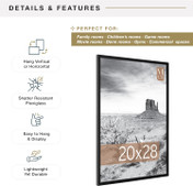 MCS Foundation 20x28 Poster Frame 1-Pack, Traditional Black Finish, Wall-Mounted Vertical or Horizontal Display