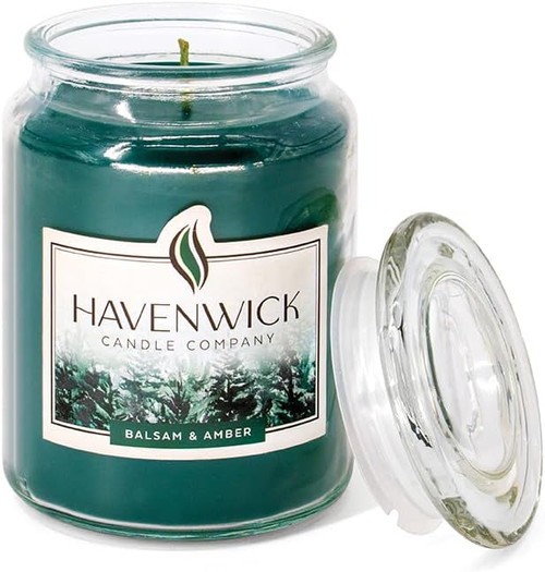 Havenwick Balsam & Amber 22oz Soy Blend Jar Candle, Long-Lasting Fragrance, Large Glass Jar Candle for Home & Gifting