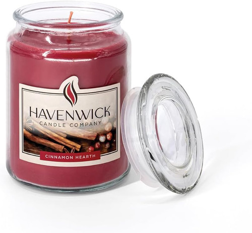 Havenwick Cinnamon Hearth 22oz Soy Blend Jar Candle, Long-Lasting Fragrance, Large Glass Jar Candle for Home & Gifting