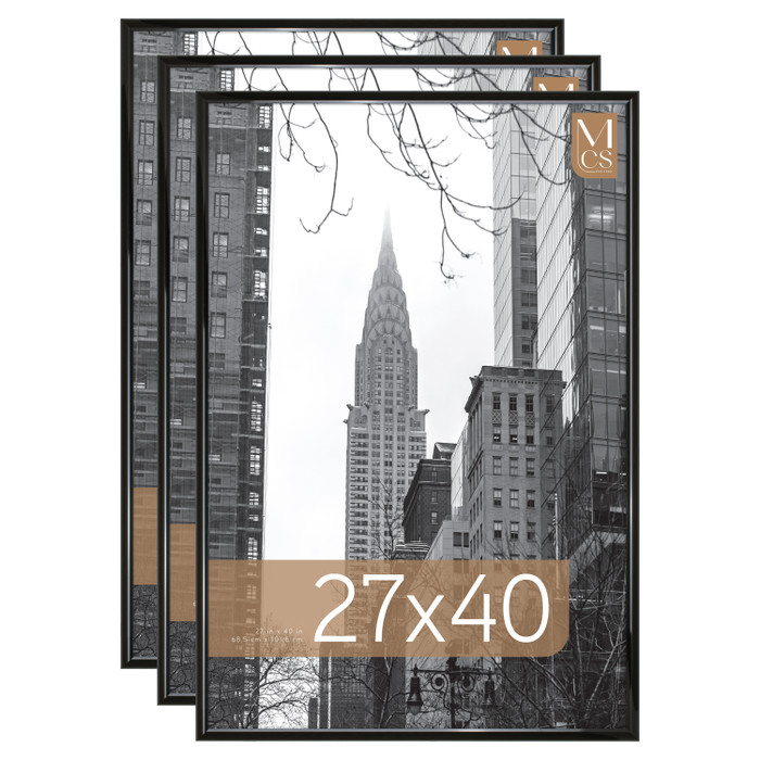 MCS Trendsetter 27x40 Movie Poster Frame 3-Pack, Black High-Gloss Photo Frame for Wall-Mounted Vertical or Horizontal Display