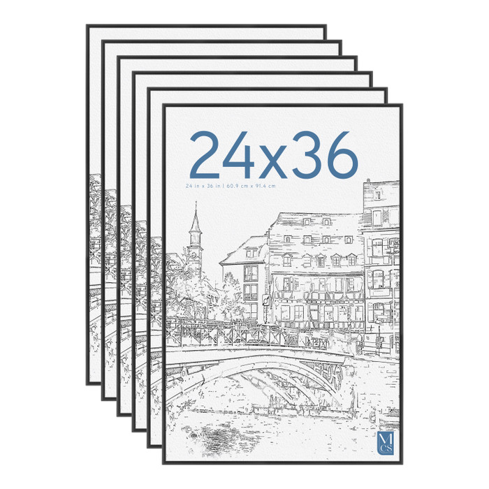MCS Original 24x36 Poster Frame 6-Pack, Black Photo Frame for Lightweight Wall-Mounted Vertical or Horizontal Display