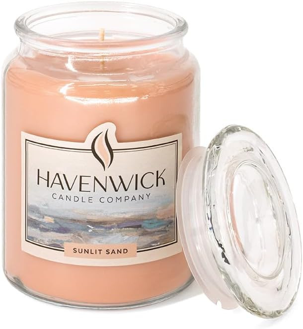 Havenwick Sunlit Sand 22oz Soy Blend Jar Candle, Long-Lasting Fragrance, Large Glass Jar Candle for Home & Gifting