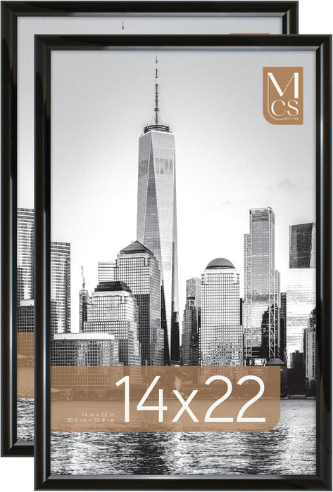 MCS Trendsetter 14x22 Poster Frame 2-Pack, Black High-Gloss Finish, Wall-Mounted Vertical or Horizontal Display