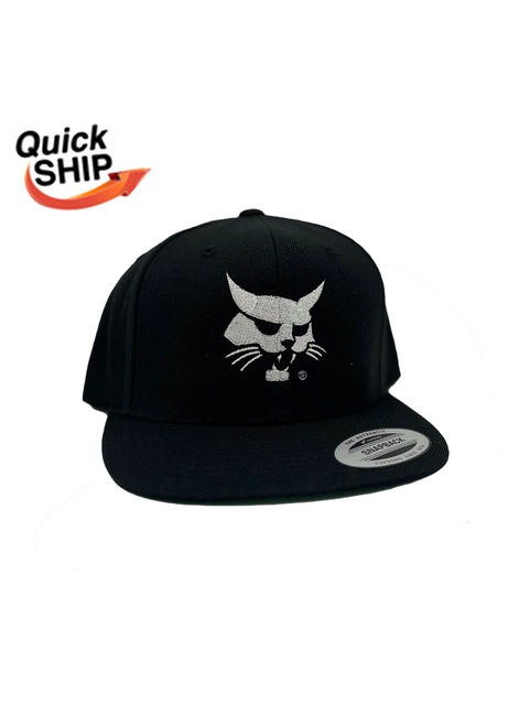 Black Flatbill Snapback Cap - Bobcat Head Logo