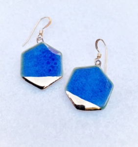 Solid Blue Hexagon Earrings