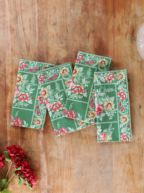 Russian Chintz Napkin Set of 4 - Green