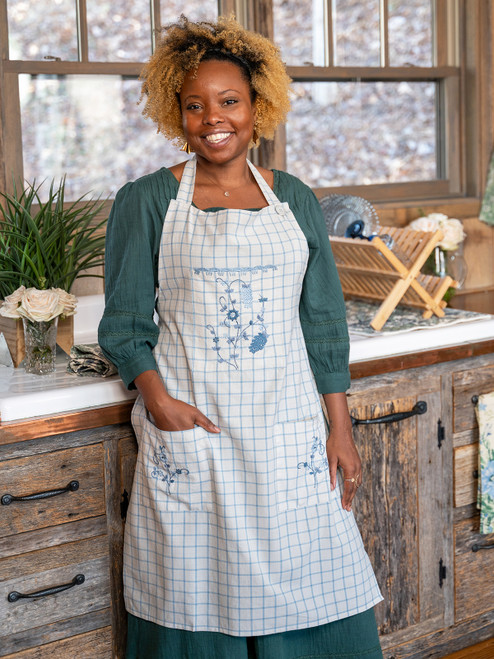Blue Note Embroidered Apron - Blue