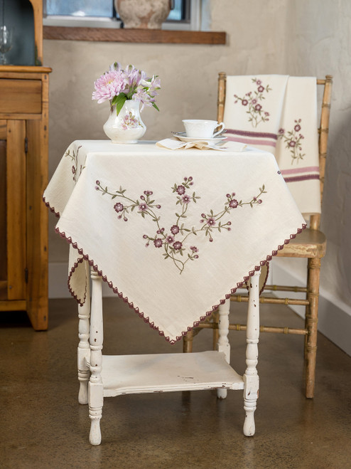 Ella Embroidered Tea Cloth - Ecru