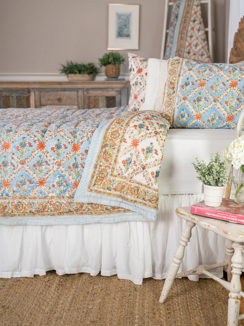 Francesca Block Print Quilt - Light Blue