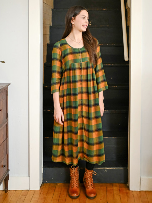 Boreal Check Young Adult Dress - Green Gold