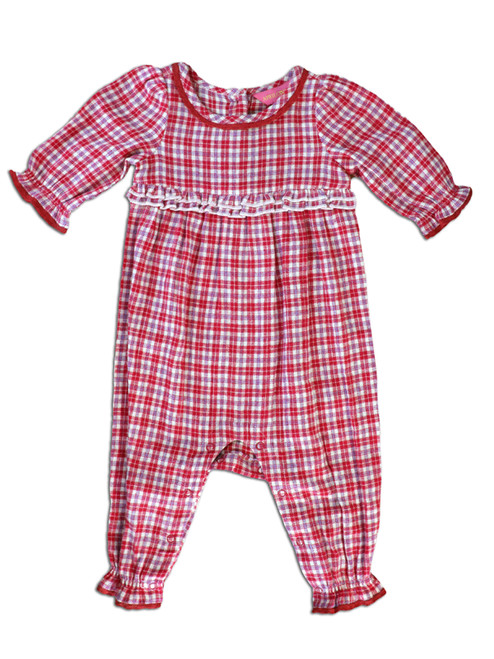 Farmgirl's Plaid Baby Jumpsuit - Red Ecru