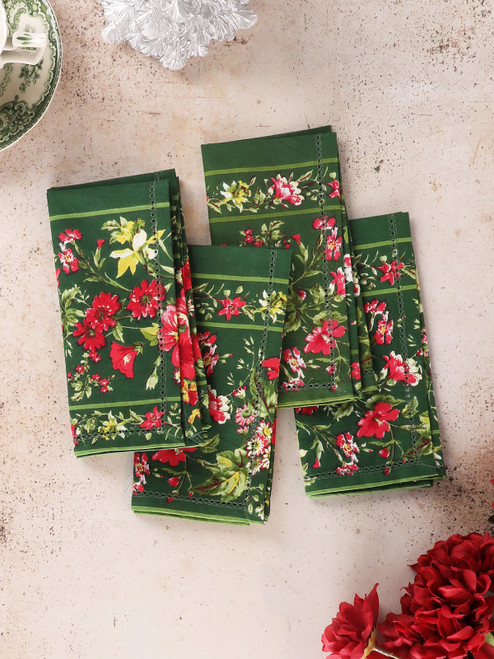 Graceful Garden Luncheon Napkin Set of 4 - Pine Green