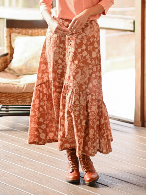 Dancing Peacock Skirt - Terracotta