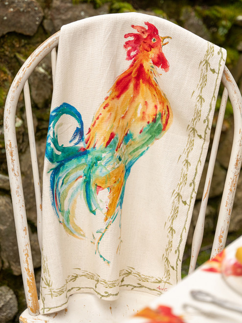 Rooster Watercolor Tea Towel - Multi