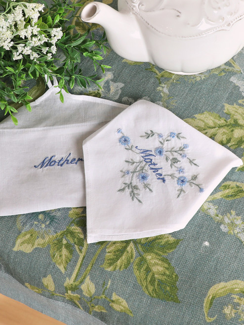 Mother Embroidered Envelope Hankie - Blue