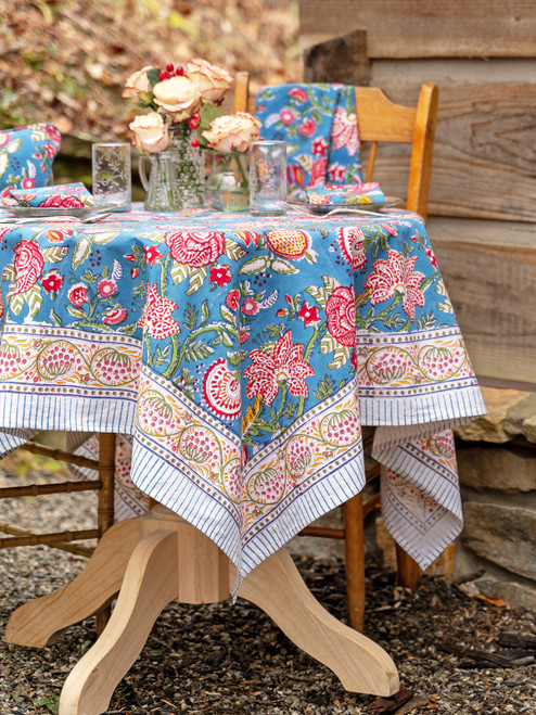 Mirabel Block Print Tablecloth - Teal