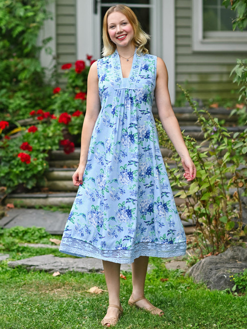 Valley of Flowers Sleeveless Dress - Sky Blue