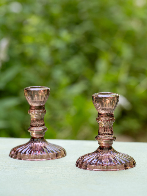 Vintage Candlestick Holder Set of 2 - Amethyst