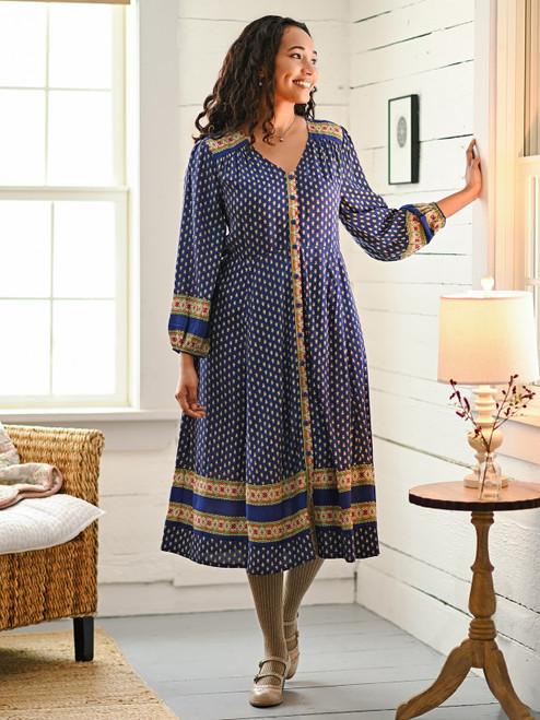 Provencal Peasant Dress - Cobalt
