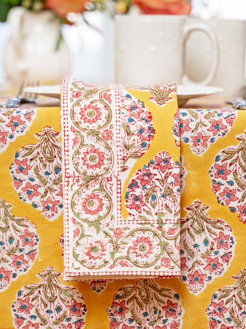 Hazel Block Print Napkin Set of 4 - Gold