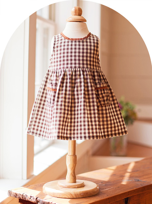 Laura Gingham Baby Dress - BrownEcru