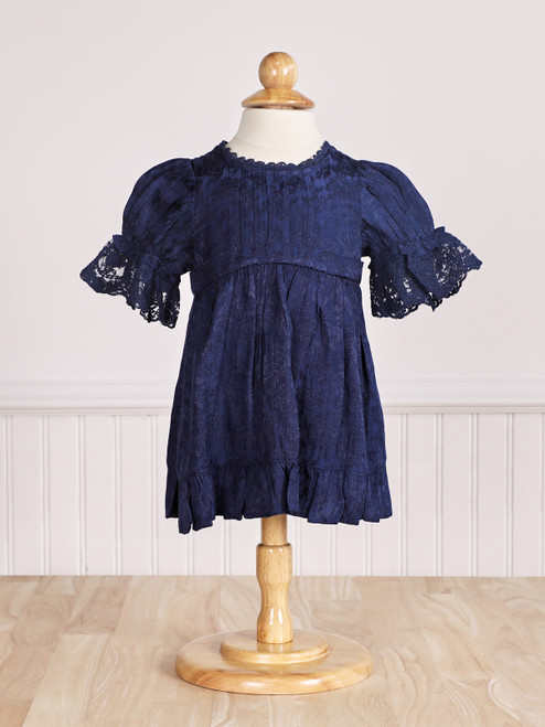 Jacquard Court Baby Dress - Navy