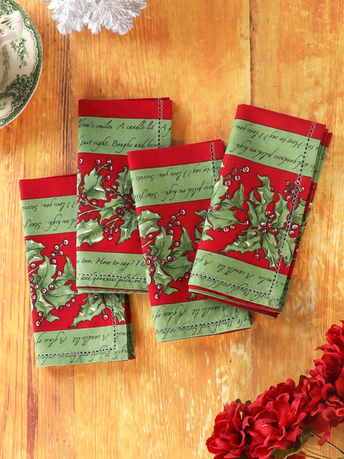 Holly Song Luncheon Napkin Set of 4 - Red