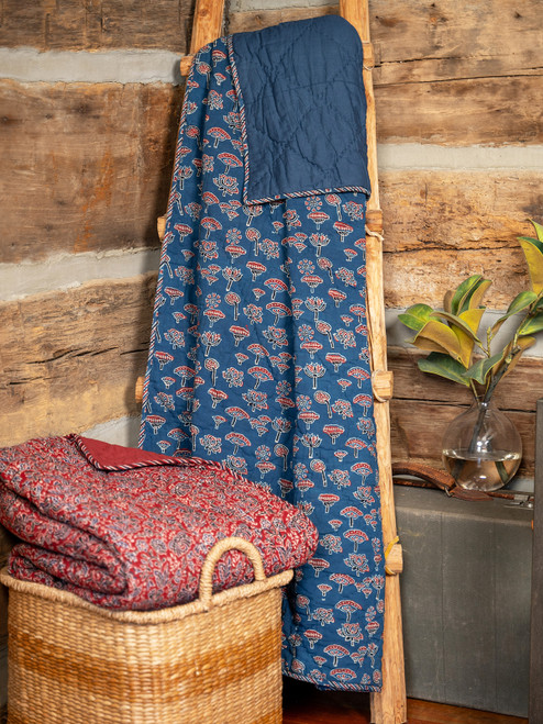 Wandering Rose Throw - Indigo