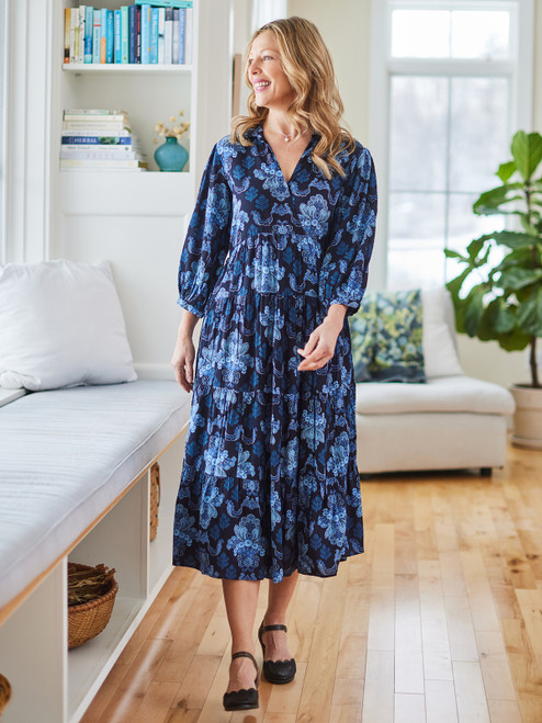 Jacobean Dress - Navy