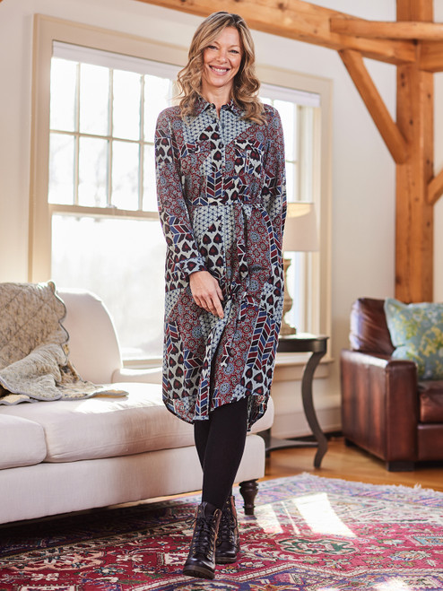Indigo Patchwork Shirtdress - Multi