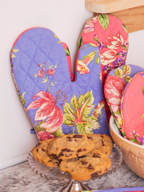 Blanche Patchwork Oven Mitt Set of 2 - Teal Pink