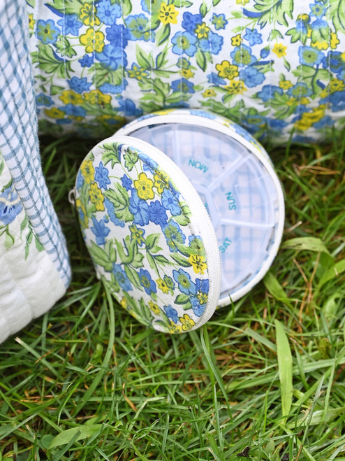 Provence Patchwork Pill Case - Ecru Blue