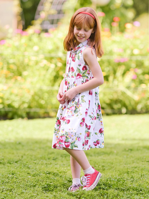 Strawberry Kids Dress - White