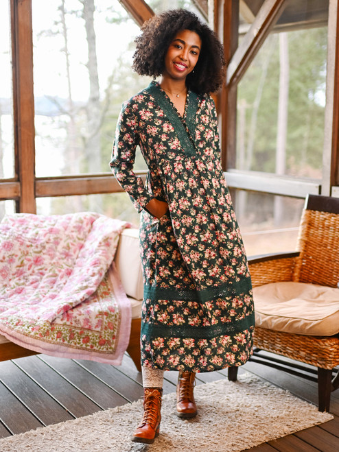 Forest Rose Dress - Forest Green