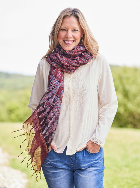 Ancient Handblock Scarf - Pomegranate