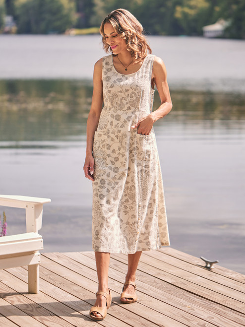 Dancing Peacock Porch Dress - Ecru