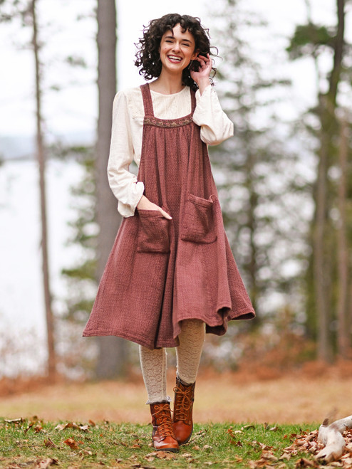 Redwoods Pinafore Dress - Sunwashed Maroon