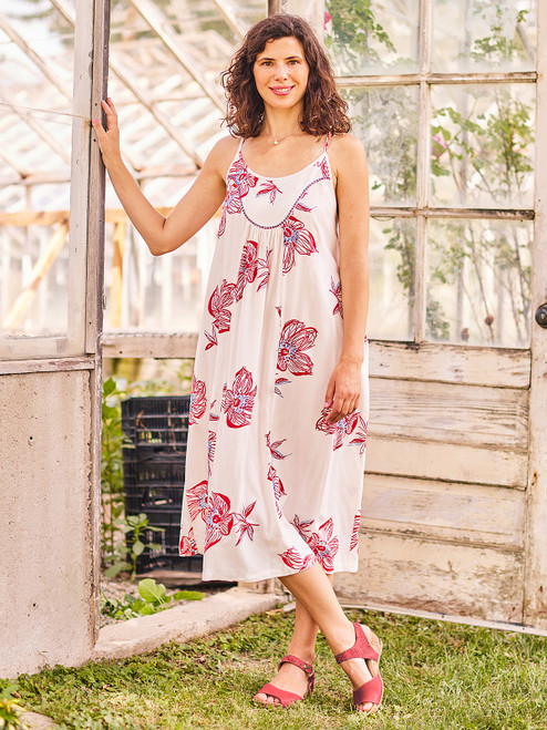 Sketch Flower Sundress - White Red