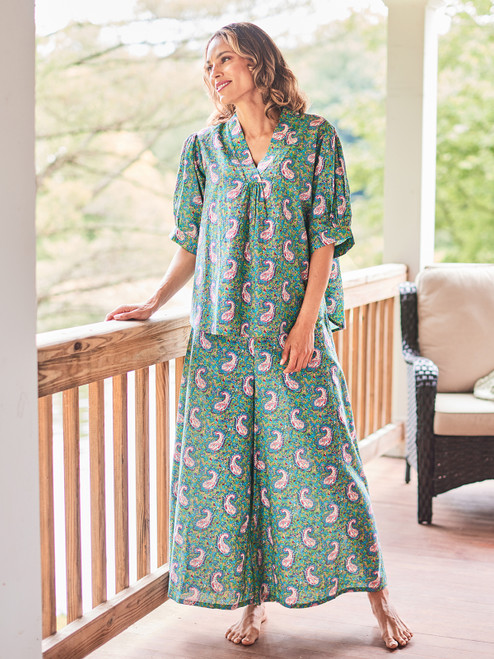 Prague Paisley Pajama Set - Green Multi