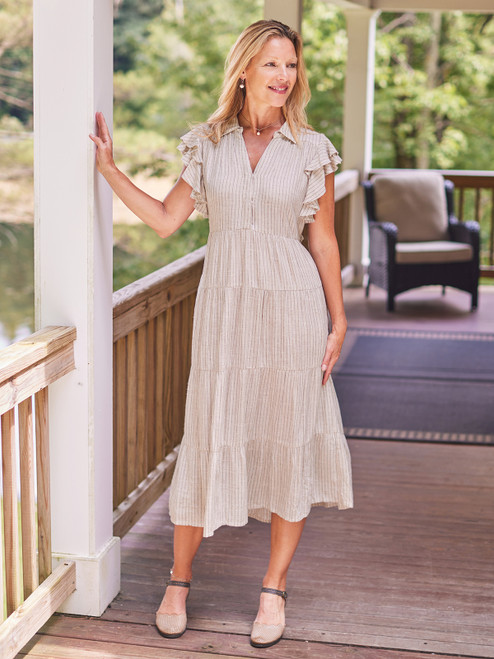 Coastal Stripe Flutter Sleeve - Natural