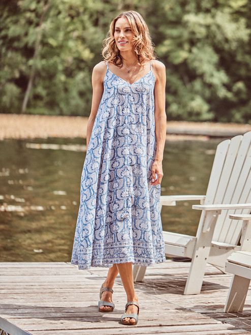 Bali Blockprint Sundress - Blue