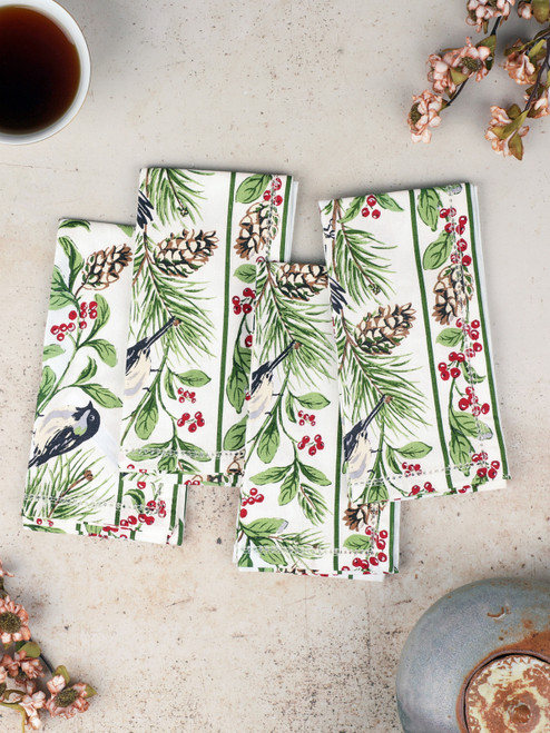 Chickadee Luncheon Napkin Set of 4 - Ivory