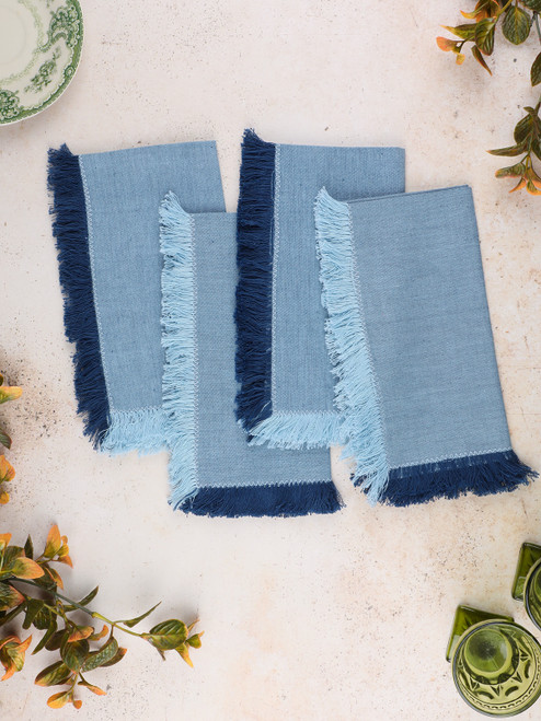 Chambray Cottage Napkin Set of 4 - Dark Blue Light Blue