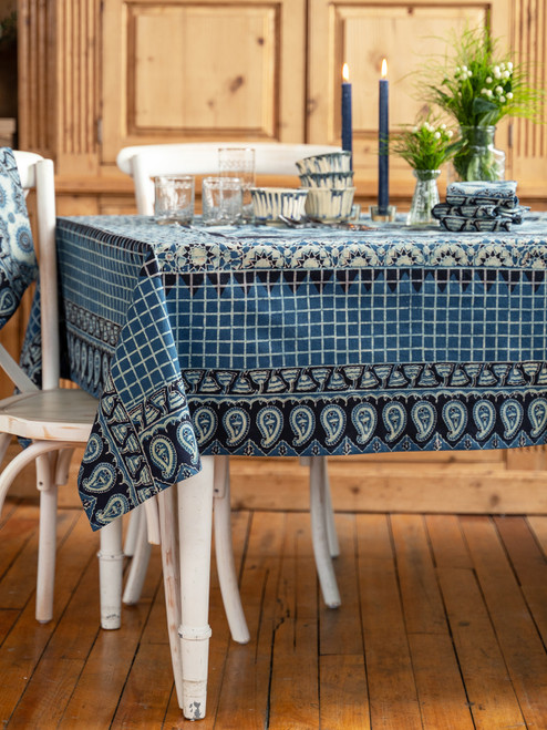 Indigo Lace Natural Dye Tablecloth - Indigo