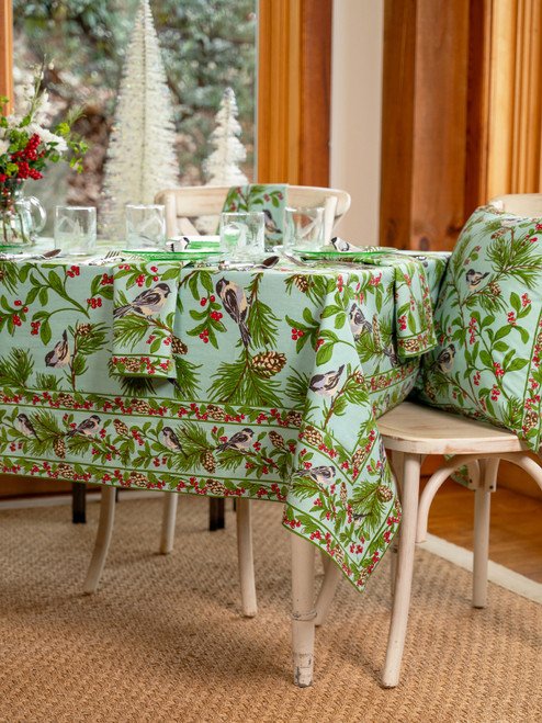 Chickadee Tablecloth - Winter Mint