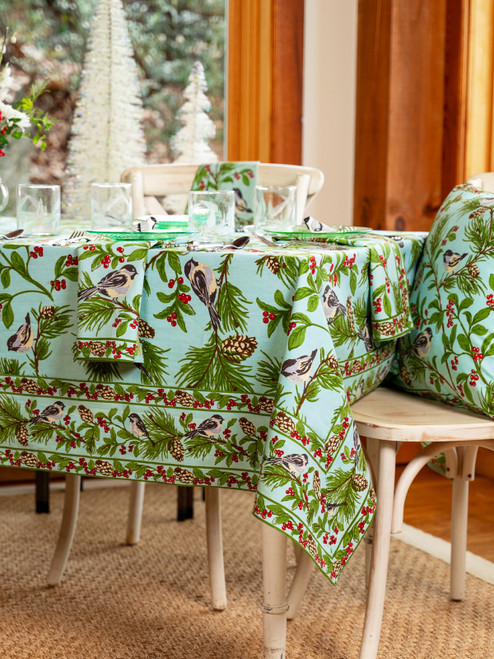 Chickadee Tablecloth - Winter Mint