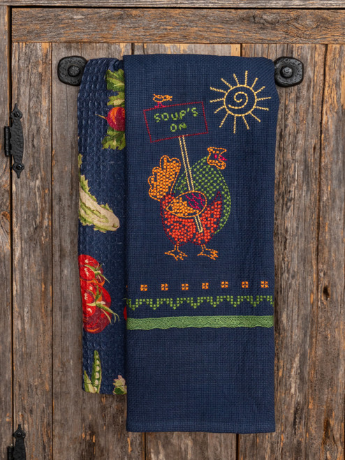 Hungry Hen Embroidered Tea Towel Set of 2 - Multi