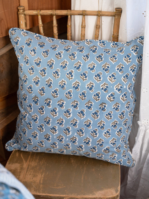 Misty Morning Block Print Cushion Cover - Blue