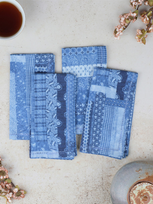 Harmony Patchwork Luncheon Napkin Set of 4 - Blue